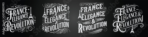 France Blackboard Emblem and Typography Set Inspired by Global Cultures