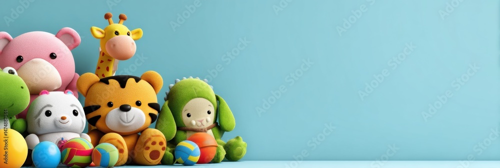 Fototapeta premium Colorful Kids Birthday Theme With a Variety of Toys Creating a Playful and Cheerful Atmosphere for a Celebration