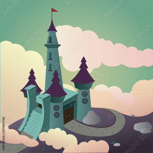 Tall fantasy castle land. Vector