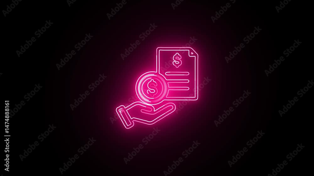 Glowing neon line dollar and hand icon isolated up dollar and left hand come position . save money icon, salary money, invest finance, black background. Glowing neon line dollar and hand icon isolated up dollar and left hand come position . save money icon, salary money, invest finance, black background.