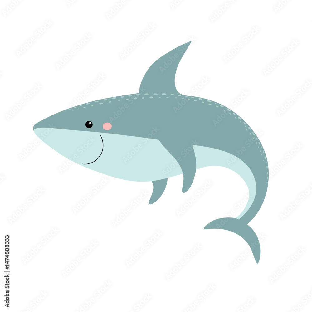Obraz premium Cute cartoon shark. Vector illustration. Selachii