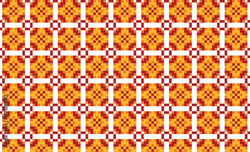 Pixel abstract pattern orange yellow brown squares seamless ornament for textile, fabric, cards, interior, paper decoration