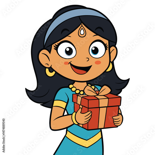 Young Indian girl excitedly holding a trophy, achievement and childhood success celebration