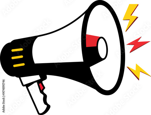 Loudspeaker Announcement, Powerful Public Address System, Megaphone Illustration