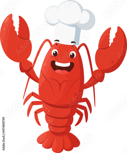 Chef Lobster Cartoon Illustration Fun Seafood Character Design
