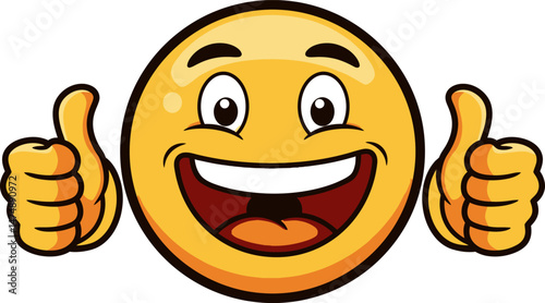 Happy Smiley Face with Thumbs Up Positive Emoji Illustration