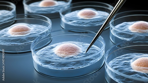 viewing genetically modified cells glowing under blue light