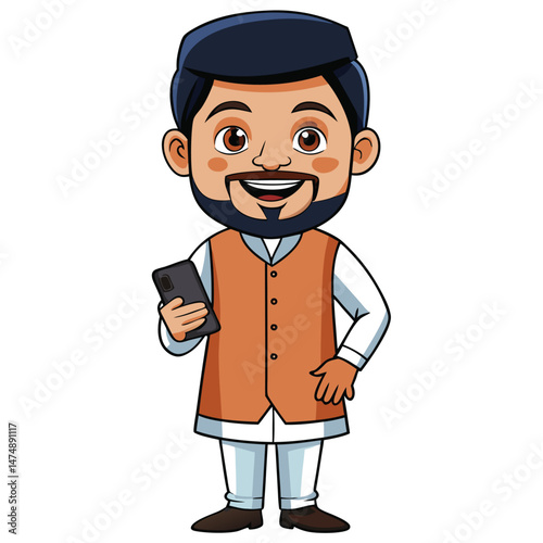 Indian man in kurta-pajama reading newspaper, relaxed morning routine and traditional lifestyle
