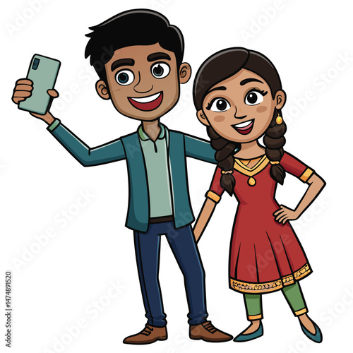 Young Indian couple in casual wear walking happily, modern love and urban relationship goals