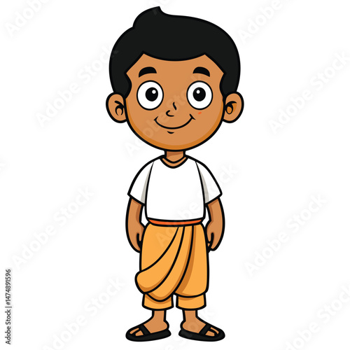 Tamil boy in veshti and shirt smiling, South Indian tradition and youthful cultural pride