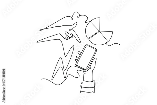  Social media marketing concept. Single line draw design. Vector graphic illustration