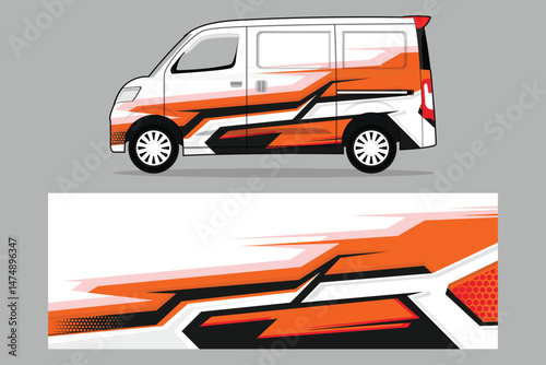 Van wrap design livery vector, decal van car orange