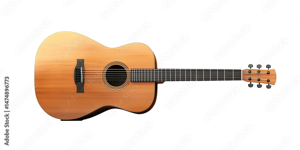 Obraz premium Classic wooden acoustic guitar isolated on white transparent background