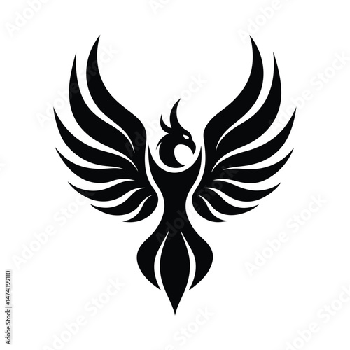 Stylized Black Phoenix Bird Wings Tribal Tattoo Design