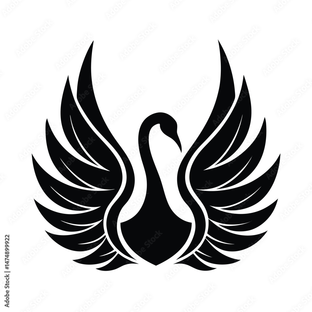 Fototapeta premium Elegant black swan logo design featuring wings in a sophisticated decorative style suitable for branding