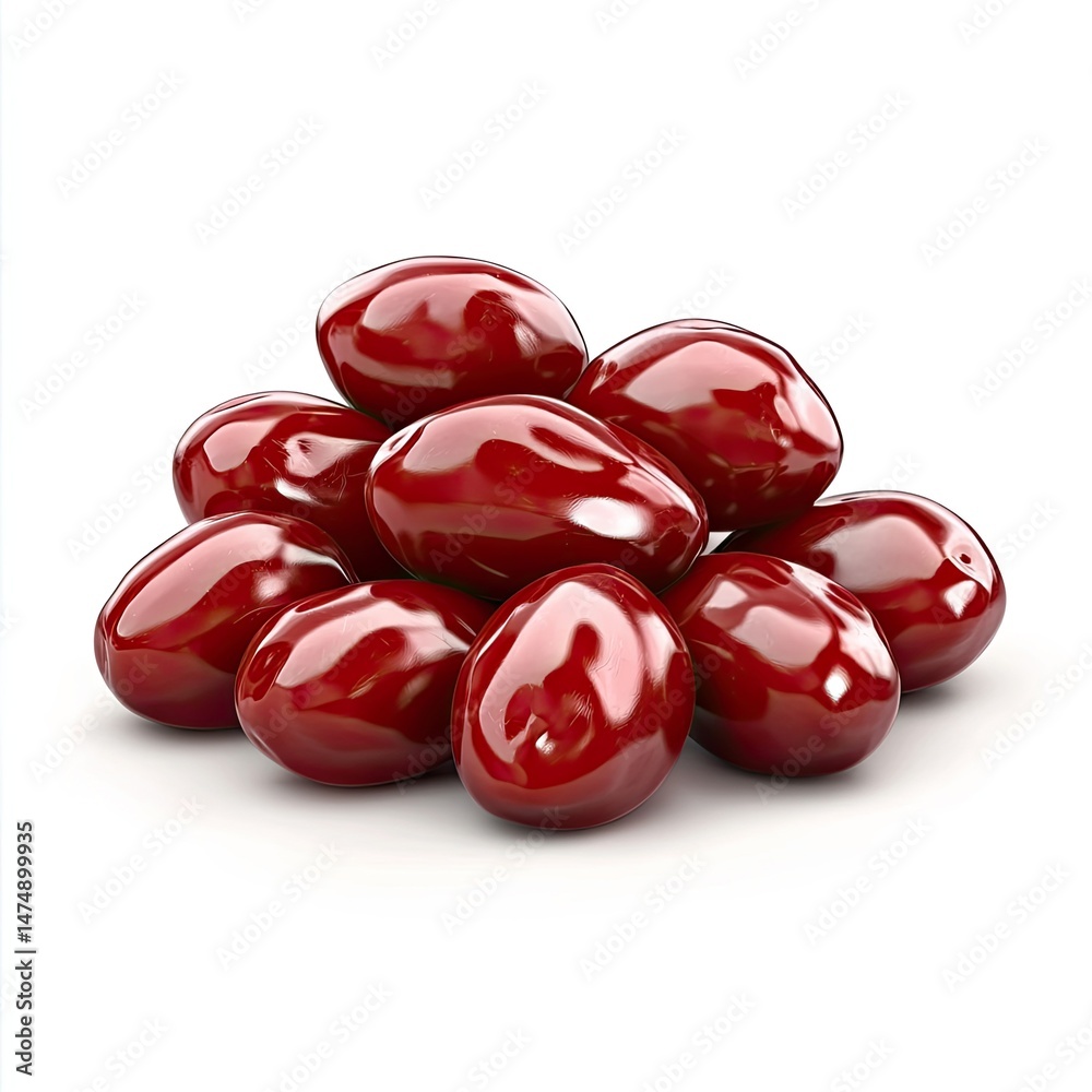 A pile of glossy, deep red dates A pile of glossy, deep red dates