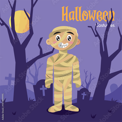 Isolated cute mummy halloween costume character Vector