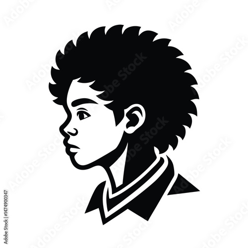 Silhouette portrait of a young black boy in profile depicting youth innocence with bold lines