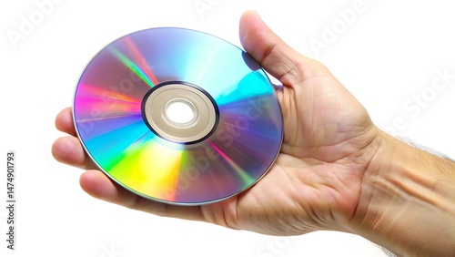 Hand holding dvd isolated on white background