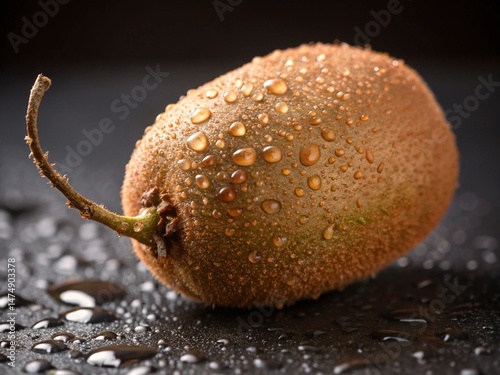 kiwi fruit on a black background with water drops