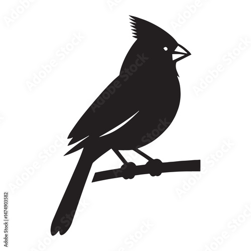 Focused Cardinal silhouette with iconic curve – Cardinal illustration – Minimalist Cardinal vector – Bird silhouette

