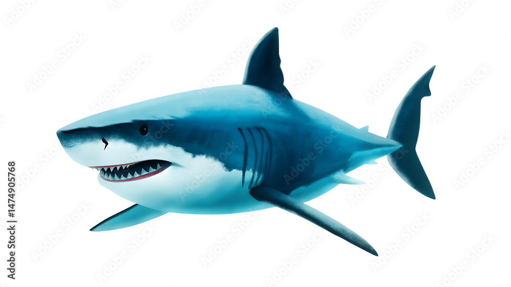 Fototapeta premium A shark with jaws swimming isolated on white background PNG
