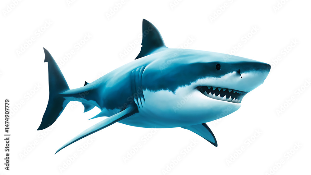 Obraz premium A shark with jaws swimming isolated on white background PNG