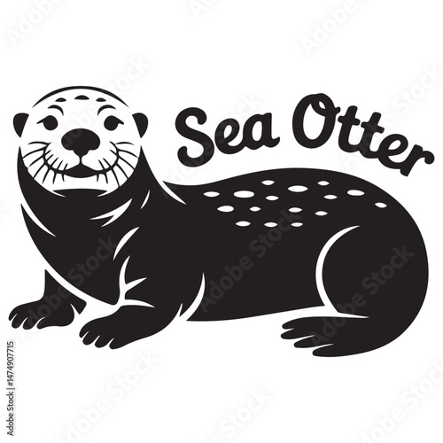 Black silhouette of a sea otter Vector Black silhouette. with white background