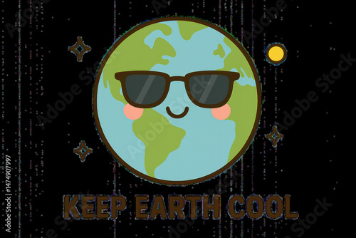 Keep earth cool with this cute smiling Earth illustration wearing sunglasses and blushing cheeks