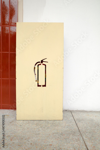 Steel cabinet with fire extinguisher symbol
