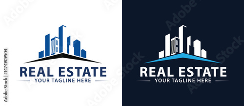 Real estate vector logo, Modern city skyline illustration, Downloadable graphic for property and development