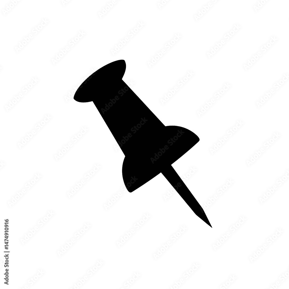 Push pin or thumbtack silhouette in a flat design, isolated on transparent background, png image Push pin or thumbtack silhouette in a flat design, isolated on transparent background, png image