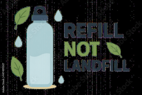 Eco-friendly motivational slogan, reusable bottle illustration, environmental awareness
