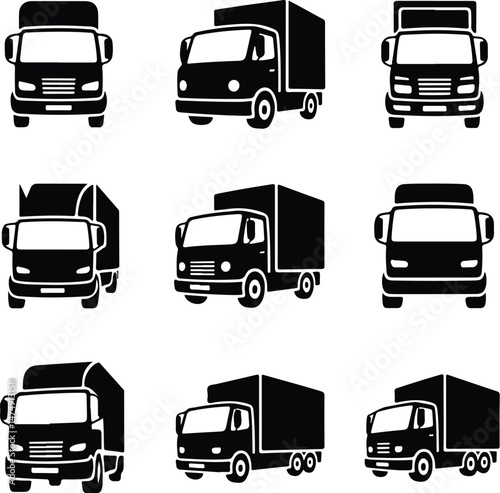 Delivery Truck Silhouette Set | Cargo & Transport Vector Icons Logistics & Shipping Trucks Silhouettes | Delivery Vehicle Icons