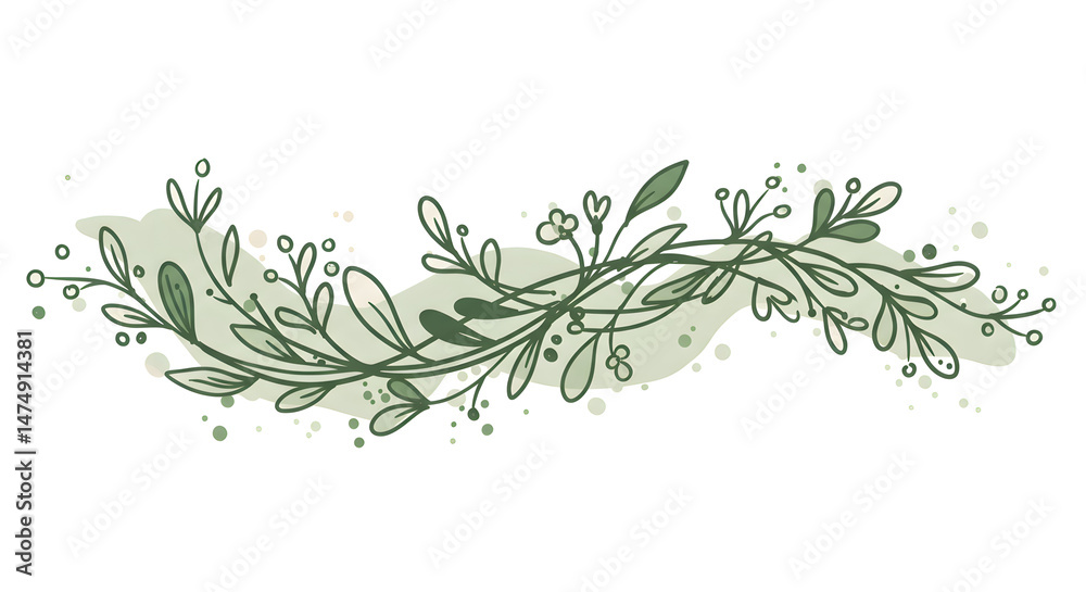 Obraz premium Green floral branch with leaves and berries