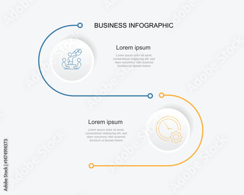 Design infographic template. 2 step lines with circle. Banner presentation, information graphic 