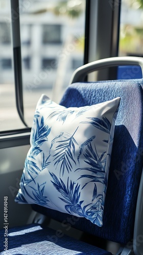 A mockup of a branded travel pillowcase, used on a bus seat