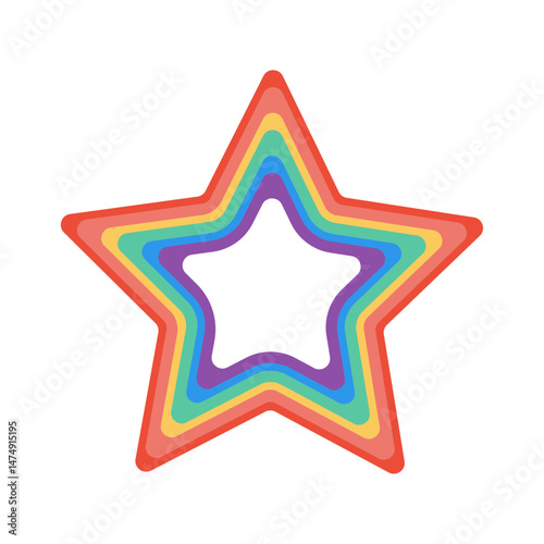 Isolated rainbow-colored star on white background. Bright design element for social media post, stickers, logos, event decor, greeting cards.