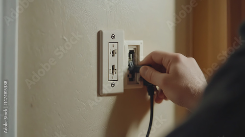 Hand Plugging Cord into Wall Outlet