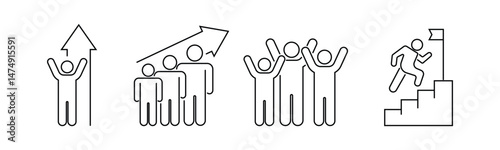 Business growth people line icon set.