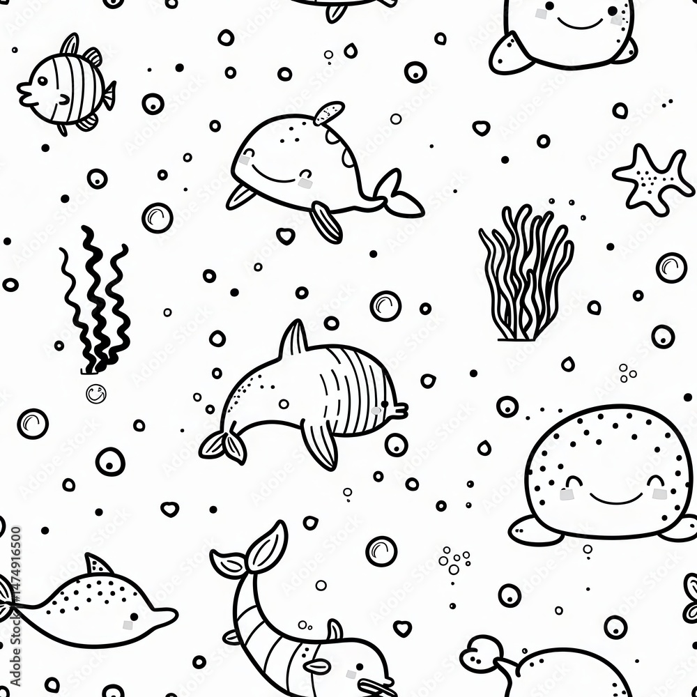seamless minimal doodle pattern of abstract sea creatures and coral shapes, soft beige and aqua color palette seamless minimal doodle pattern of abstract sea creatures and coral shapes, soft beige and aqua color palette