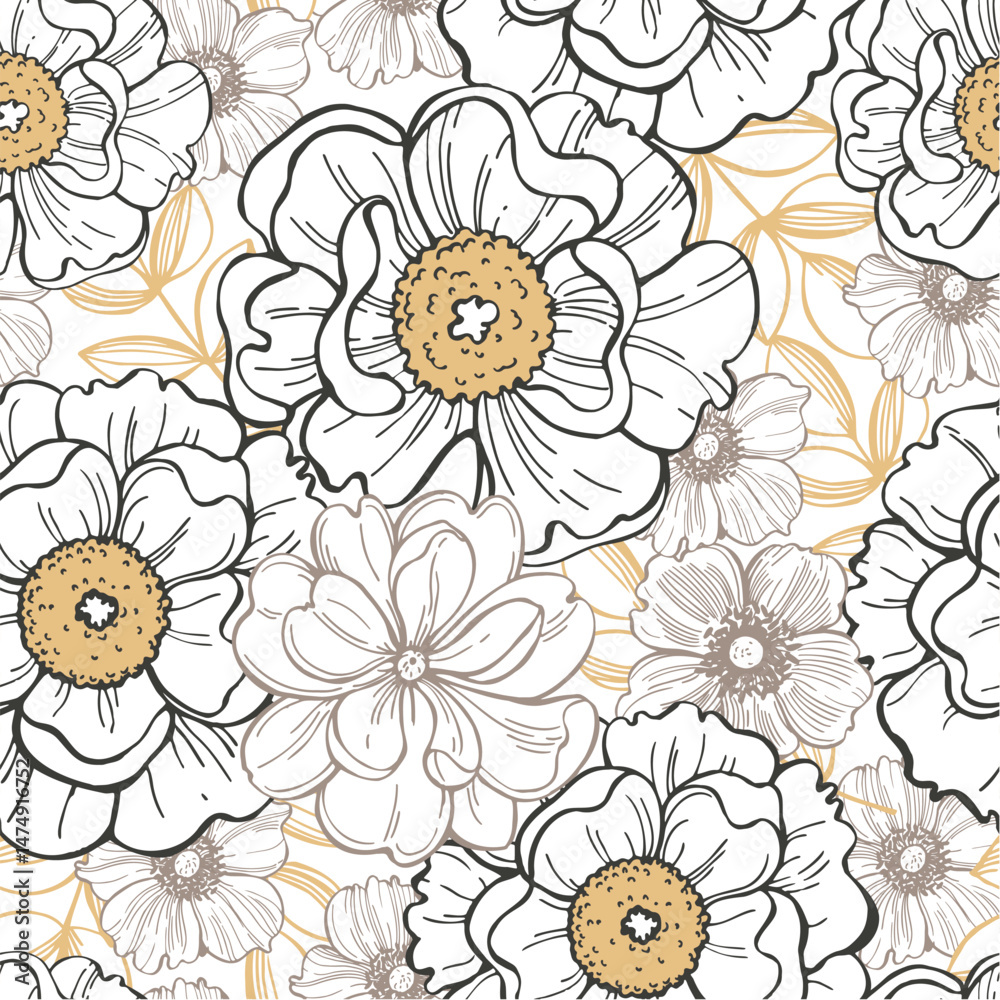 Fototapeta premium Floral background. Seamless vector pattern with hand-drawn flowers.