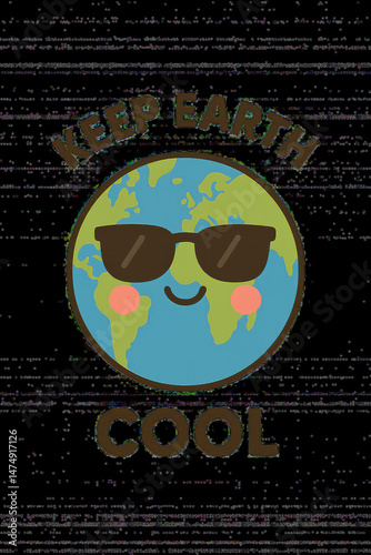 Keep earth cool with this cute smiling Earth illustration wearing sunglasses and blushing cheeks
