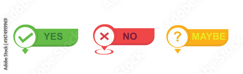 Yes  no and maybe icon set. Design element for badge  sticker  sign  symbol icon and card chat. 