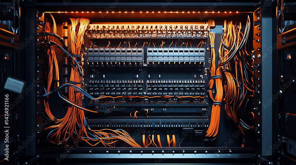 Obraz premium Network Server with Cables and Connectors