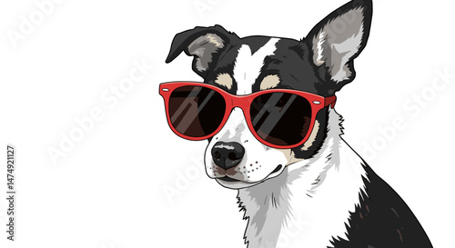 Stylish dog with sunglasses showing confidence on white background