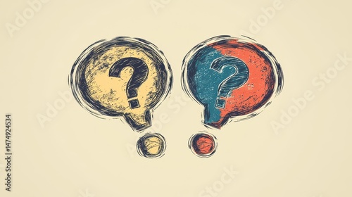 Obraz na płótnie Two Question Marks Hand Drawn Retro Style Choice Decision