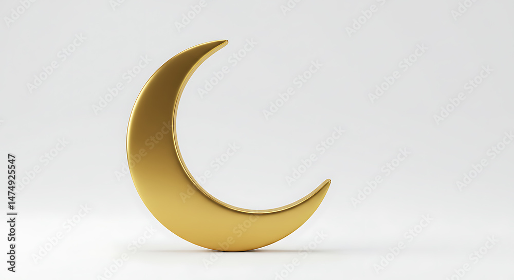 Obraz premium Golden Crescent Moon 3D Render, isolated symbol for Islamic holidays, luxury design, and religious celebrations