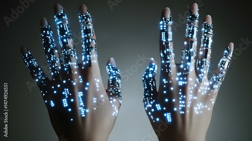 glowing beneath transparent artificial skin