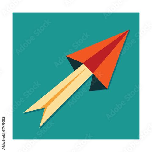 Colorful illustration of a paper airplane soaring upwards against a teal background